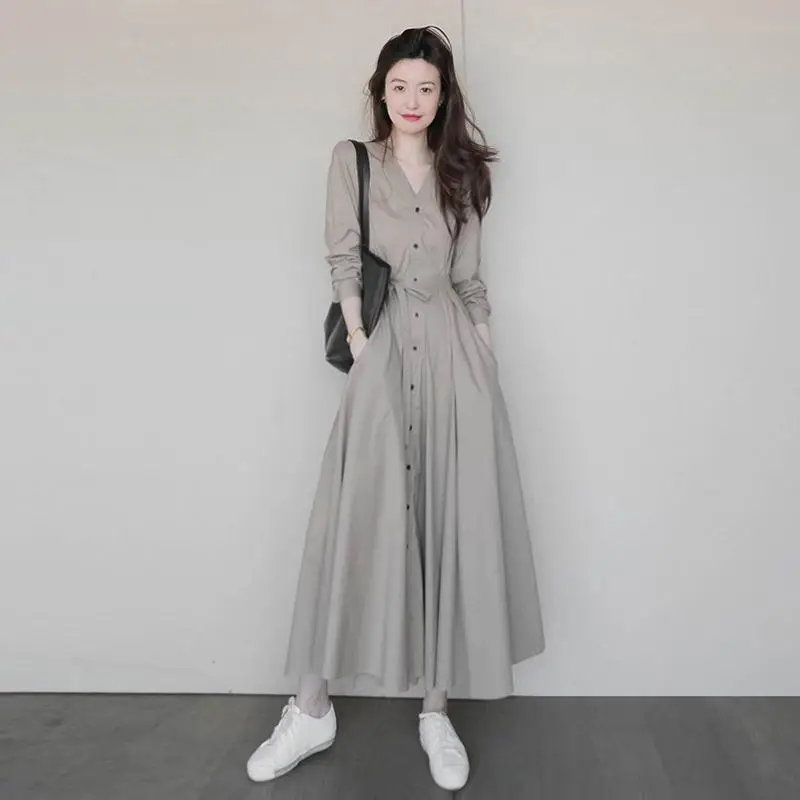 2026 New Arrival Women's Elegant Shirt Maxi Dress, British & French Style Premium Long Dress for Spring