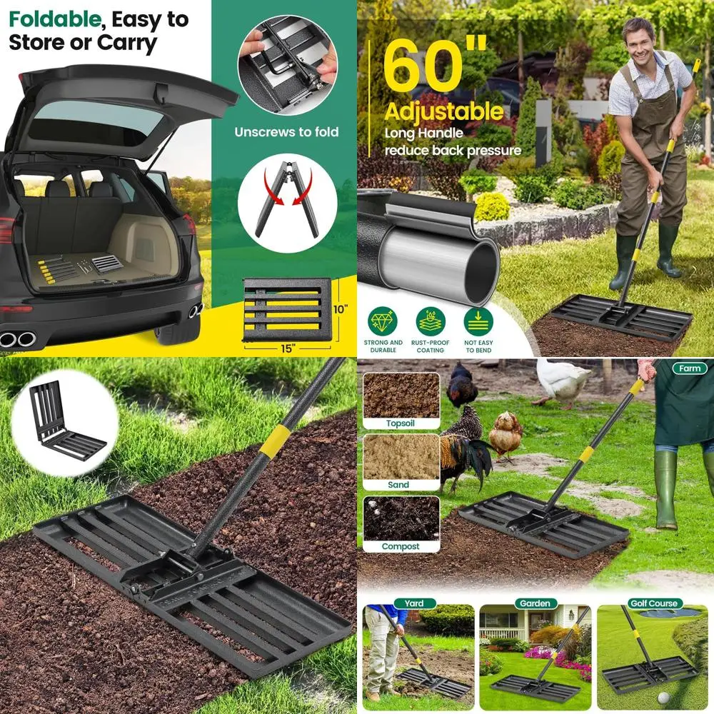 

Adjustable Heavy-Duty 30x10 Lawn Leveling Rake for Yard and Garden Soil Sand Leveling