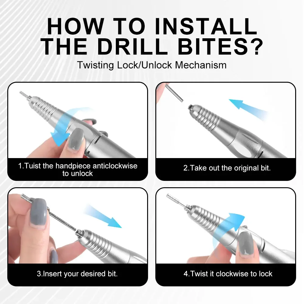 Perceuse à ongles électrique DC, stylo à poignée, lime, Machine de meulage de vernis, pièce à main, outil de manucure et de pédicure pour perceuse à ongles, accessoires