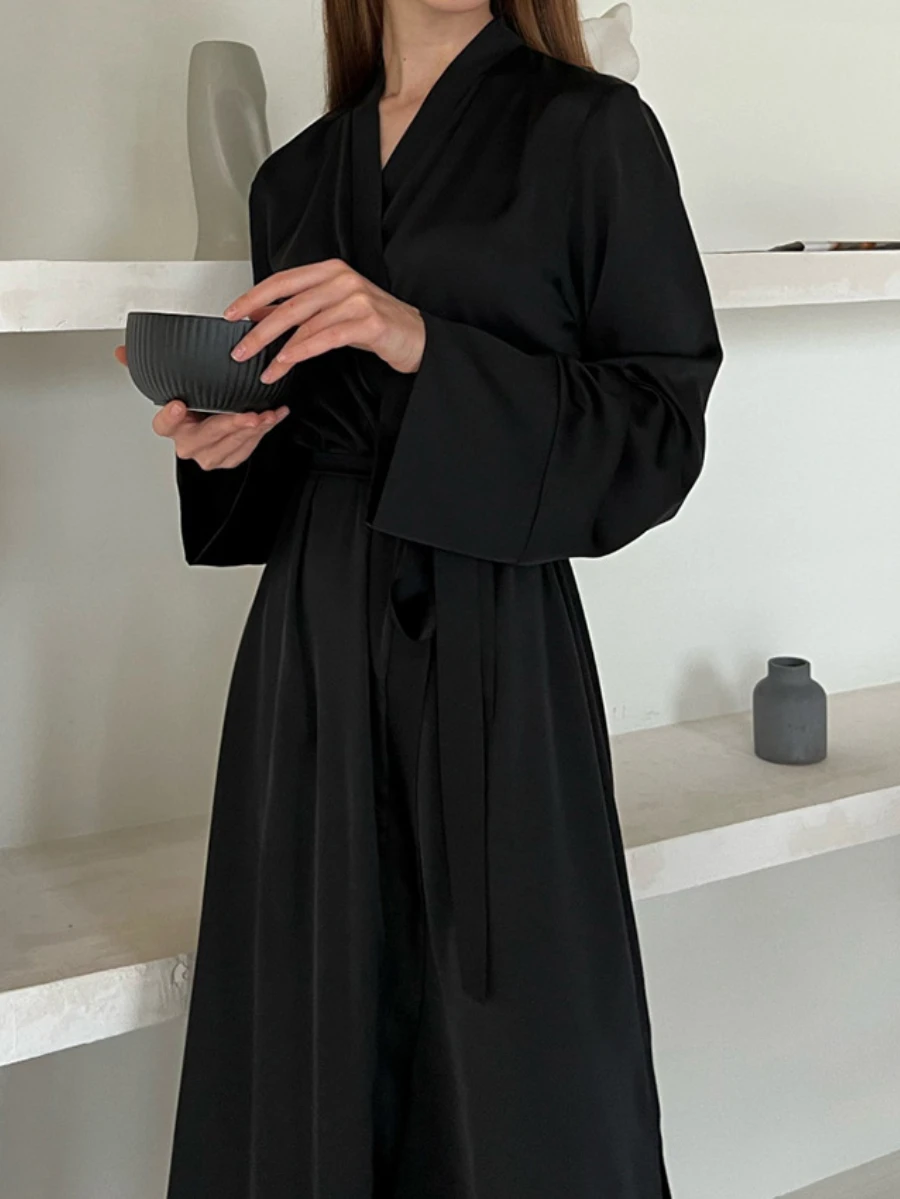 Mozuleva Women\'s Spring Sexy Female Robe Fashion Basic Long Sleeve Bathrobe Women Solid Color Premium Sleepwear Casual Pajamas