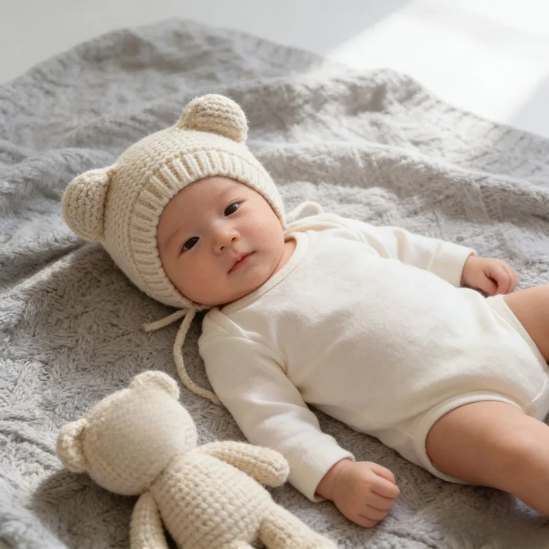 

Cute Animal Ear Baby Hat Winter Warm Knitted Cap Soft Fleece Lined Infant B eanie