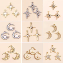 Leslie 5pcs Exquisite Gold Silver Color Crystal Crescent Moon Stars Charms for Earrings Bracelet Necklace DIY Jewelry Pendants