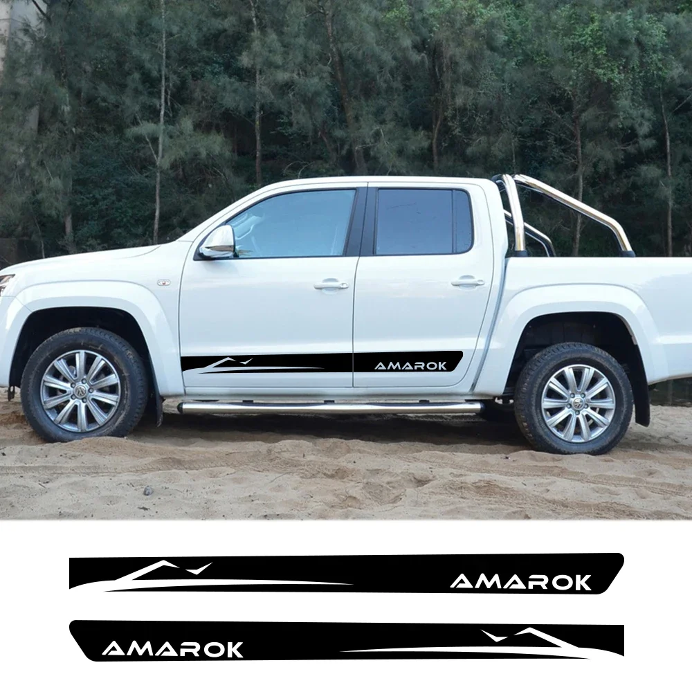 2PCS Car Door Side Skirt Stripes Stickers For VW Volkswagen Amarok Pickup Auto Body Decor Vinyl Film Decals Tuning Accessories