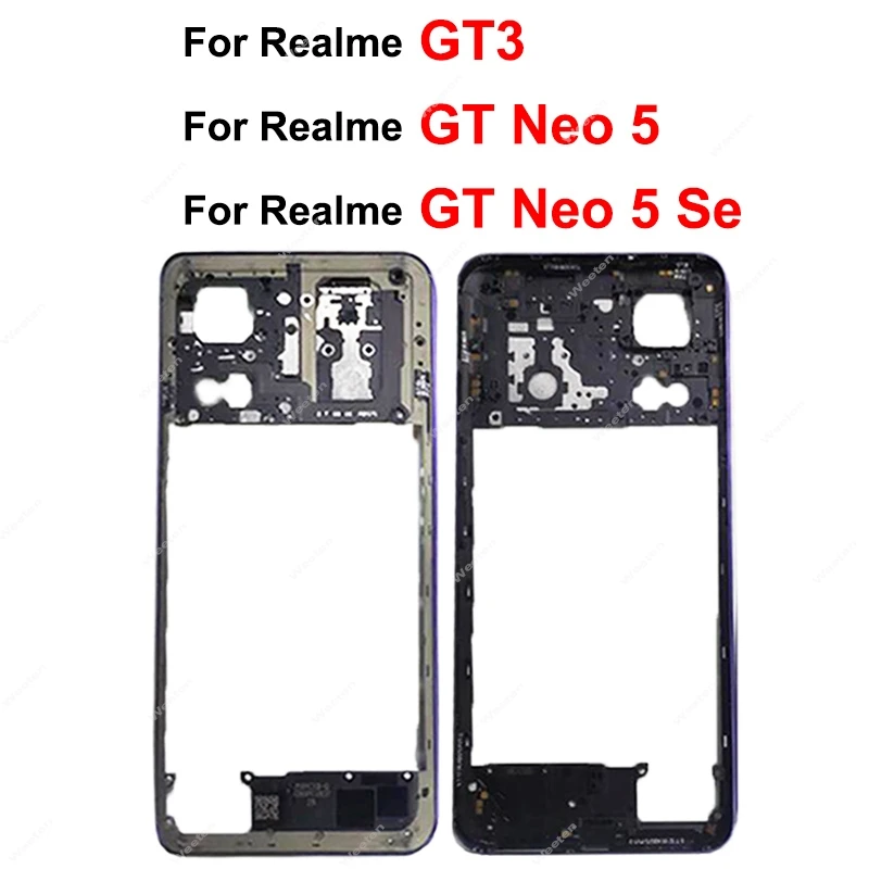 

For Realme GT Neo 5 GT Neo 5Se GT3 Middle Housing Frame with Side Key Back Cover Battery Door Housing Repair Parts