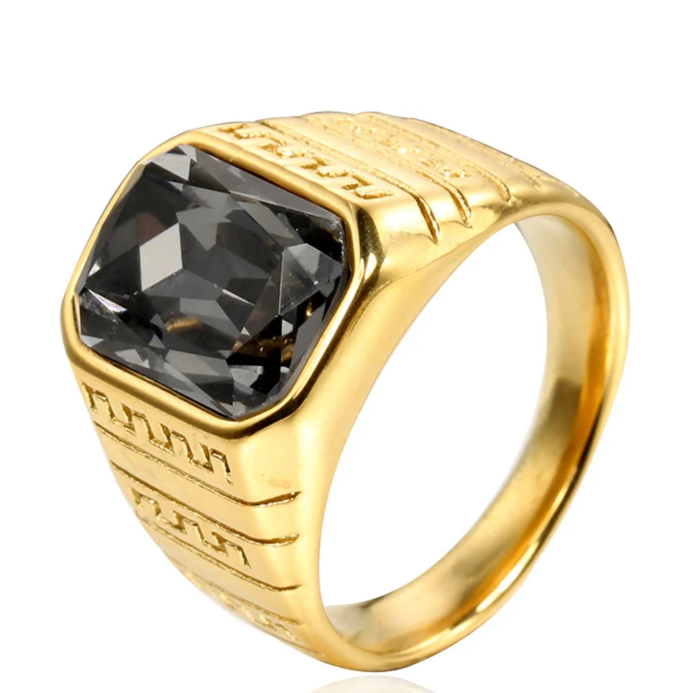 

Мужские Винтажные резные кольца из нержавеющей стали, многоцветные Квадратные Кольца с бриллиантами и драгоценными камнями, крутые позолоченные кольца
