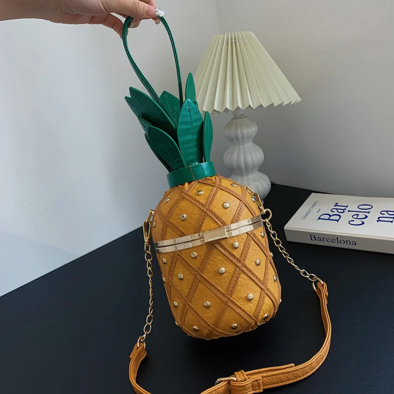 

Personality Pineapple bag women's bag 2024 new creative rivet check casual hand design sense shoulder crossbody bag