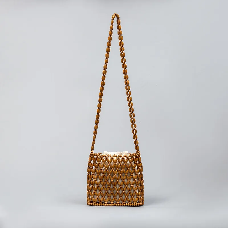 Simplicity Leisure Beach Vacation Summer Women\'s Bag New Retro Wooden Bead Weaving Single Shoulder Bucket Bags Unique Design