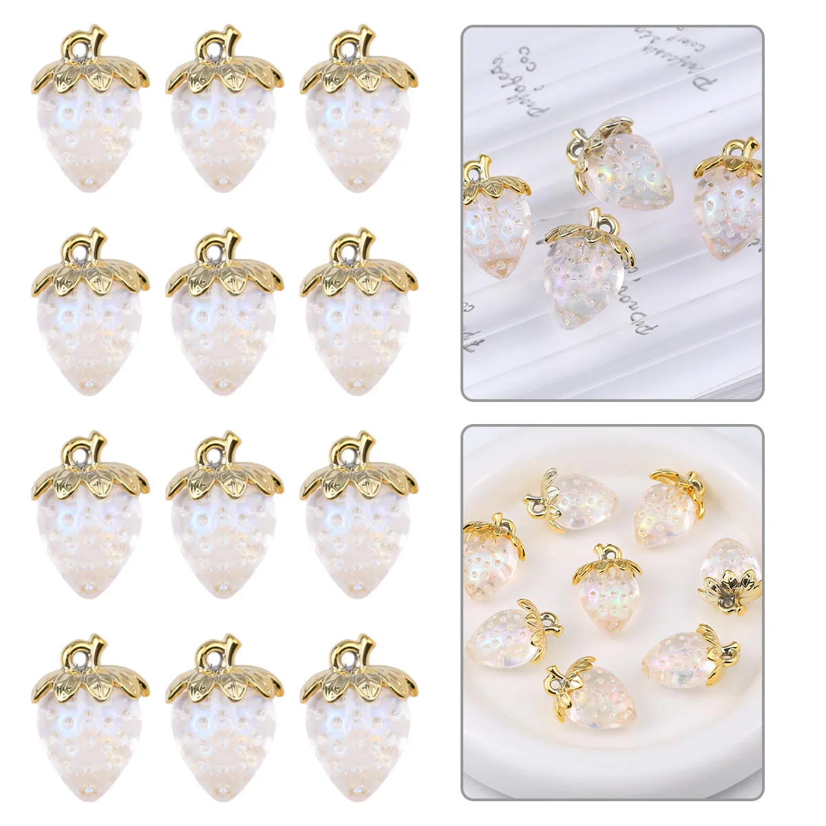 

5/10pcs Transparent White Color 19x30mm Strawberry Acrylic Charms Iridescent Pendant for DIY Jewelry Making Necklace Accessories