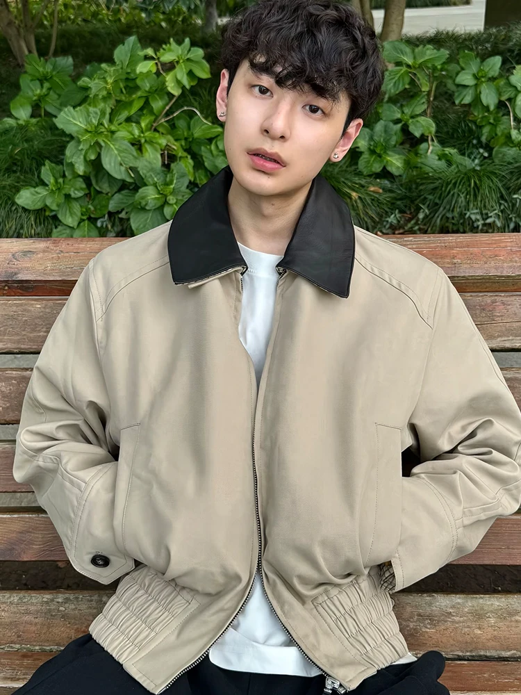 

American Collar Color Blo Barn Sle Men's Jaet Autumn Spring ort Wide Boxy ape Pilot Coat Stand Fit Casual Outerwear