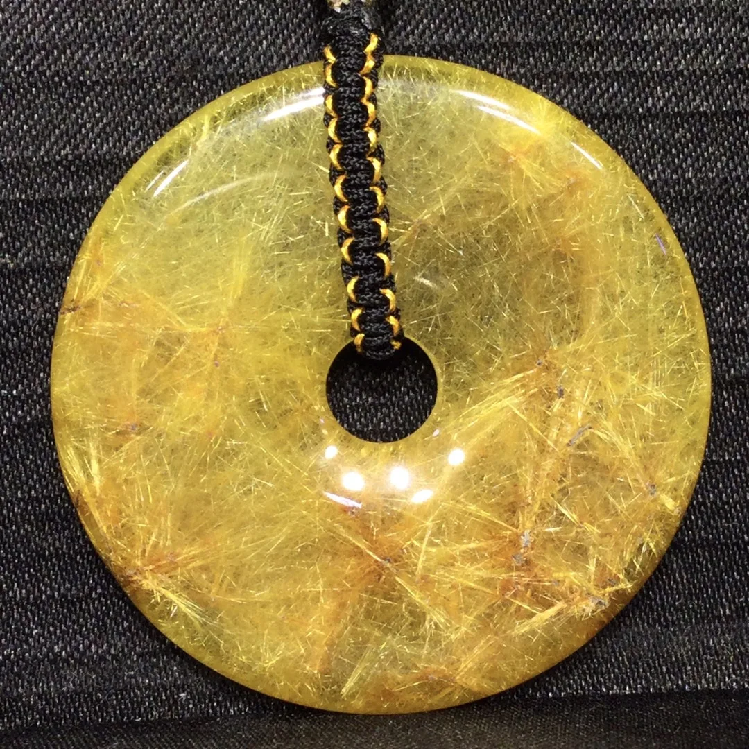 

Natural Gold Rutilated Quartz Pendant Barrel Rutilated Quartz Jewelry 39*5mm Donut Women Men Healing Wealty Stone Cat Eye AAAAAA