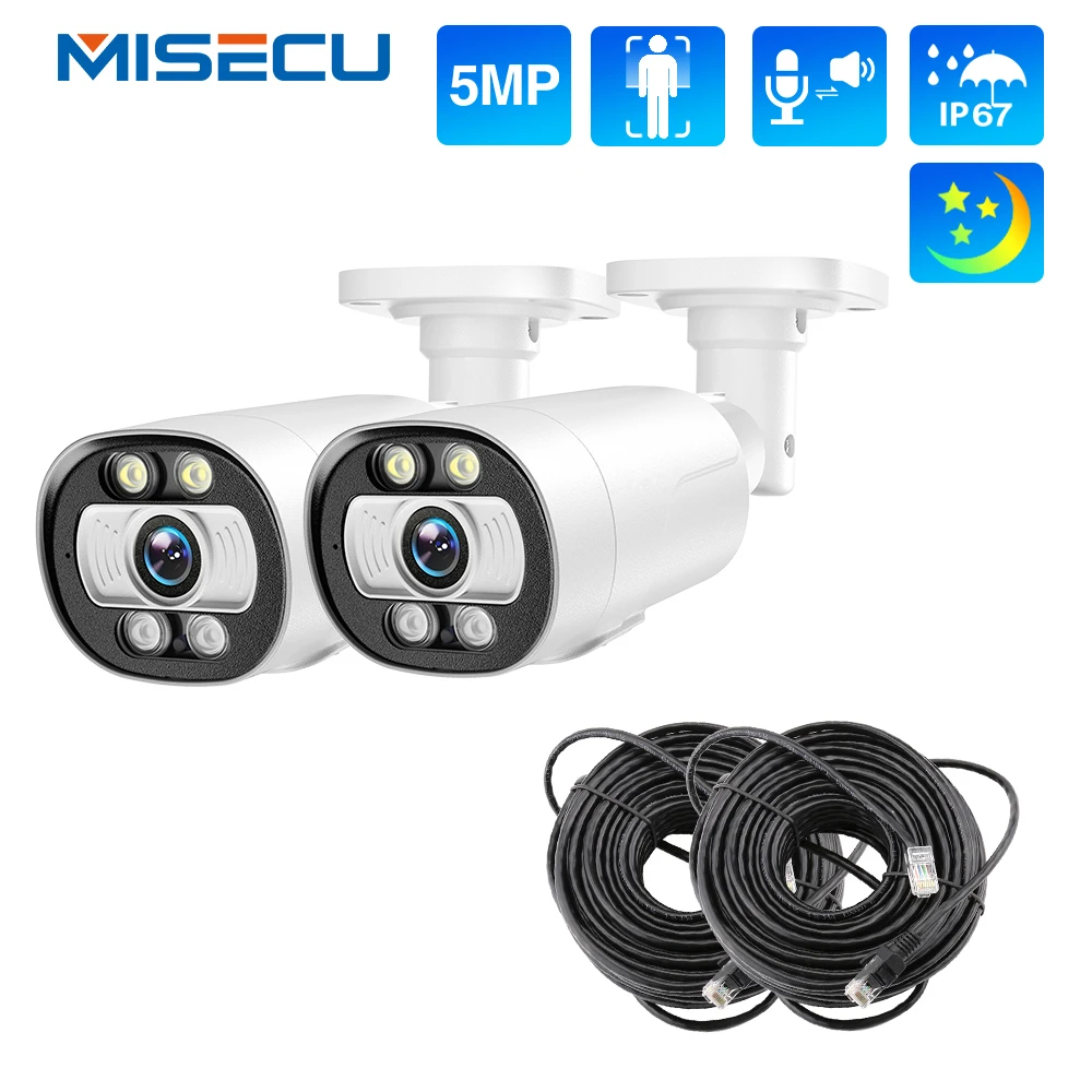 MISECU HD 5MP POE IP Camera 20M Cable Outdoor Surveillance Security Camera Two Way Audio Ai Human Detection Color Night Vision