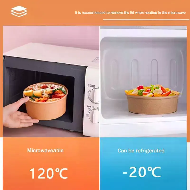 25pcs Kraft Paper Bowls Cups Fruit Salad Bowl Kraft Containers Salad Food Prep Kraft Box Cream Ice Snack Storage 500/750/1000ml