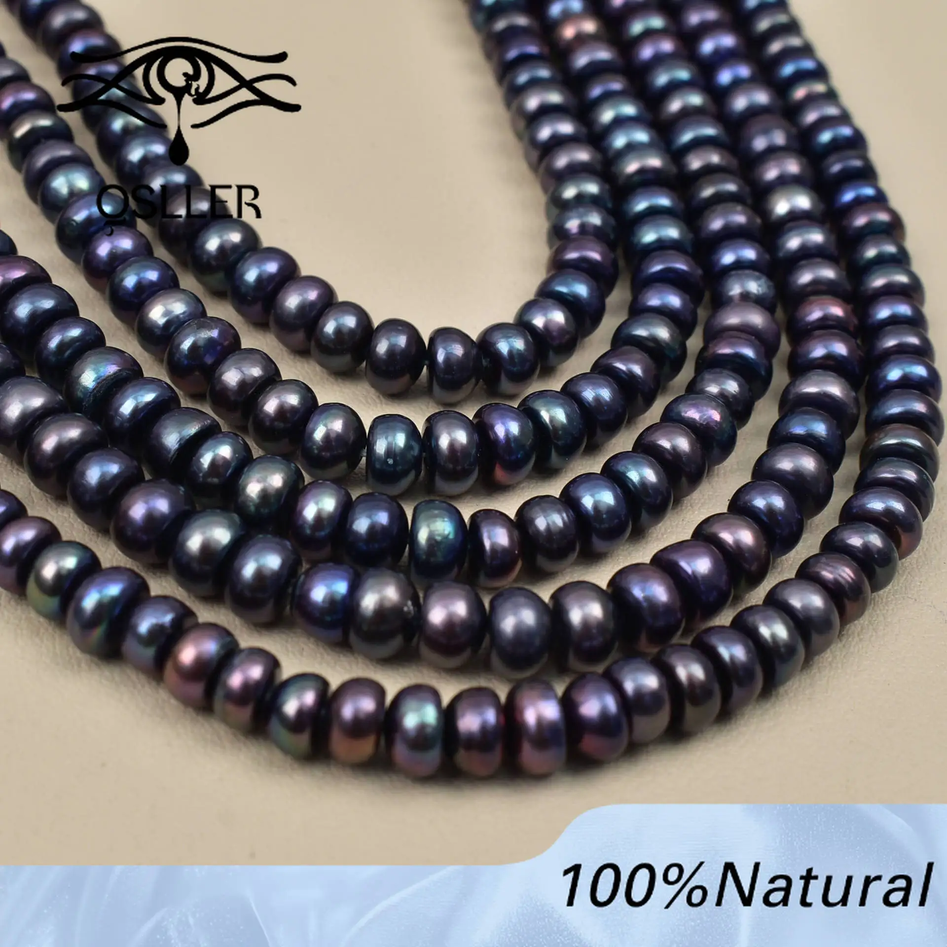 

QSLLER 7-8mm Natural Freshwater Pearl Dyed Black Flat Beads for Jewelry Making DIY Accessories Women Necklace Supplies Wholesale