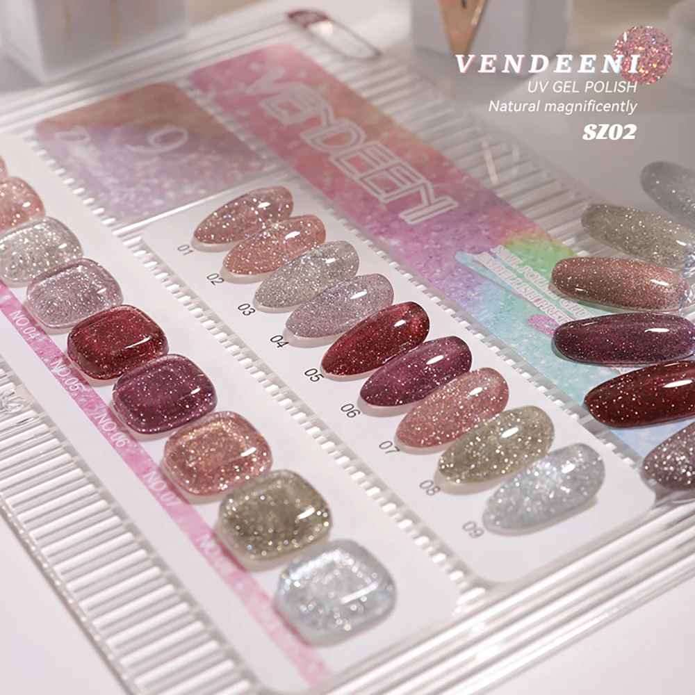 Vendeeni 9 Farben/Set Glitzer-Broken-Diamond-Gel-Nagellack TPO HEMA-FREI Glänzender Sternenhimmel UV-Soak-Off-Gel-Lack mit Display – Detail 14