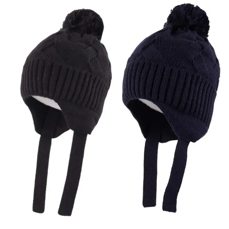 محبوك قبعة الطفل وشاح مجموعة الشتاء الدافئة الفتيات قبعة الصوف بطانة طفل أطفال القبعات مع Pompom #4