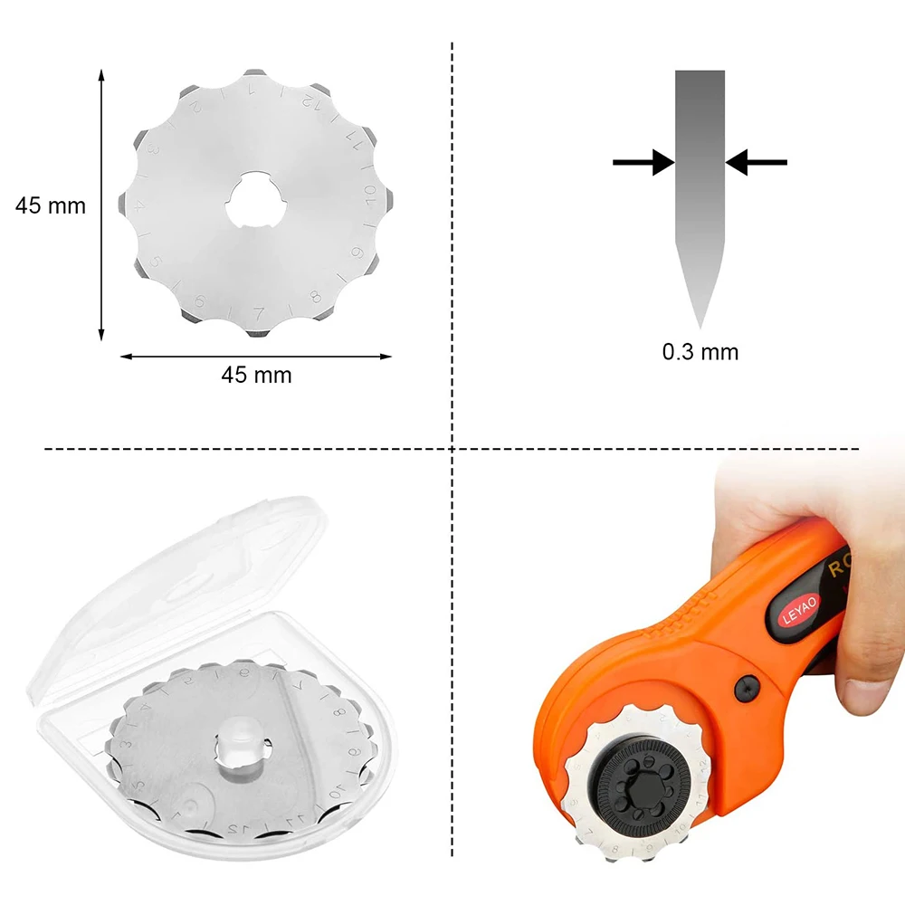 2Pcs 45mm Crochet Edge Skip Blades Rotary Replacement Blades Rotary Cutter Blades for Fabric Cutting Sewing Leather Crafting