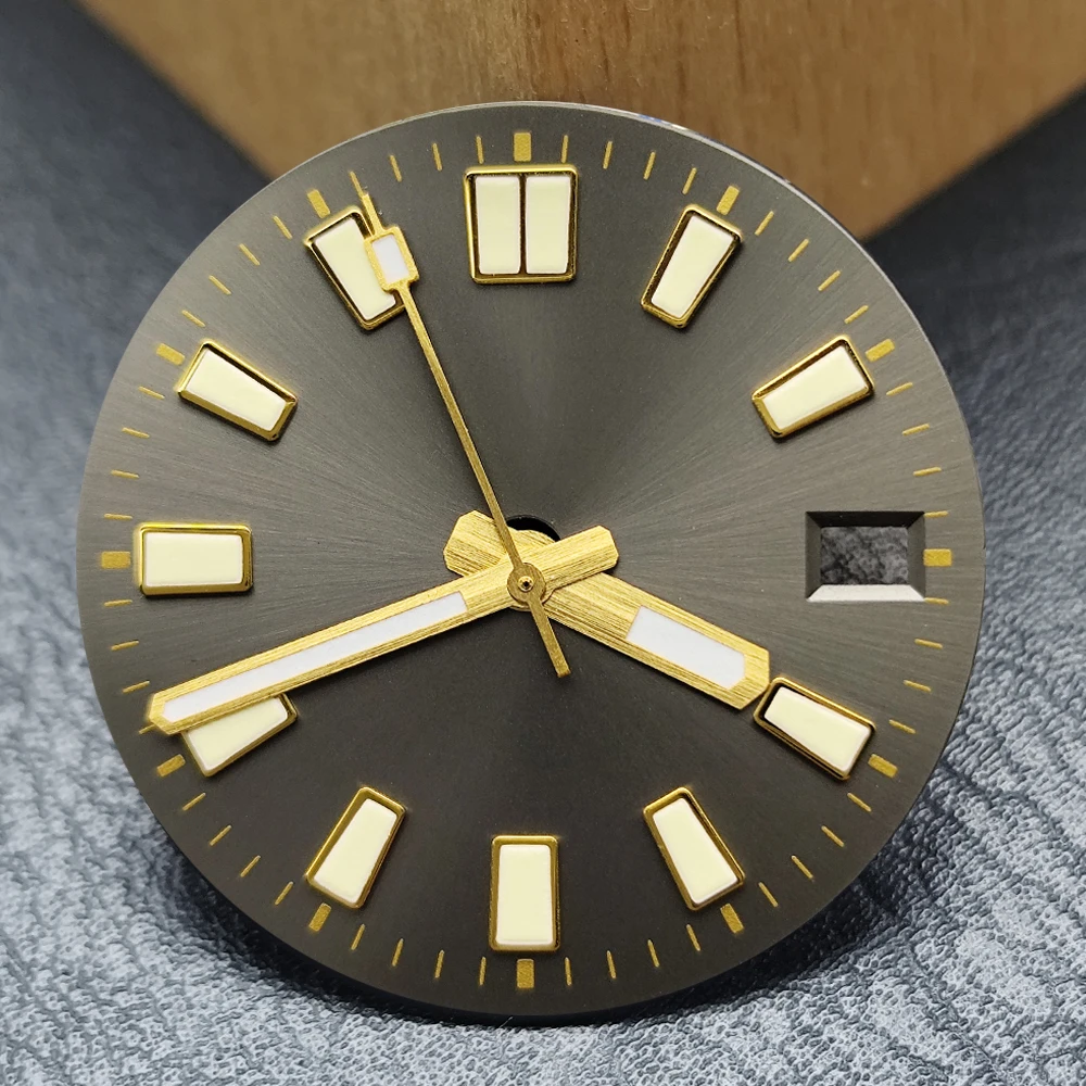 Gray Black Green Luminous Watch Dial With Silver Gold Hands Single Date Window Fit NH35 NH36 Automatic Movement Watch Parts Acce