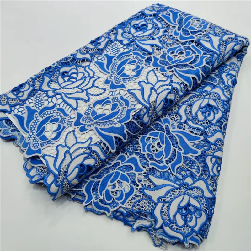 

WHITE BLUE African Nigerian Cord Guipure Lace Fabric 2023 French Water Soluble Lace Fabric For Women Wedding Party Dress