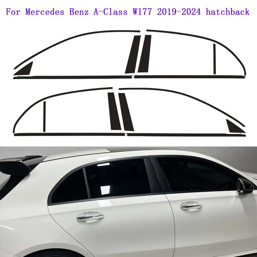 For Mercedes Benz A-Class W177 2019-2024 Hatchback Window Chrome Delete Blackout ABC Pillars Glossy Black Stickers