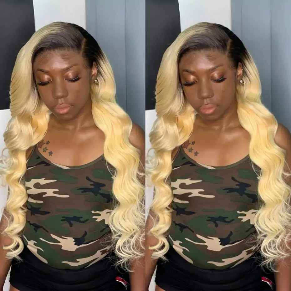 1B 613 Blonde Ombre Human Hair Wigs 13x6 HD Lace Frontal Wig 613 Human Hair Wig Body Wave Lace Front Wigs 30 40 inches Long Colored Wigs Vietnamese Raw Human Hair Wig Full Lace Frontal Wigs With Pre Plucked Transparent Lace Front Human Hair Wigs For Women