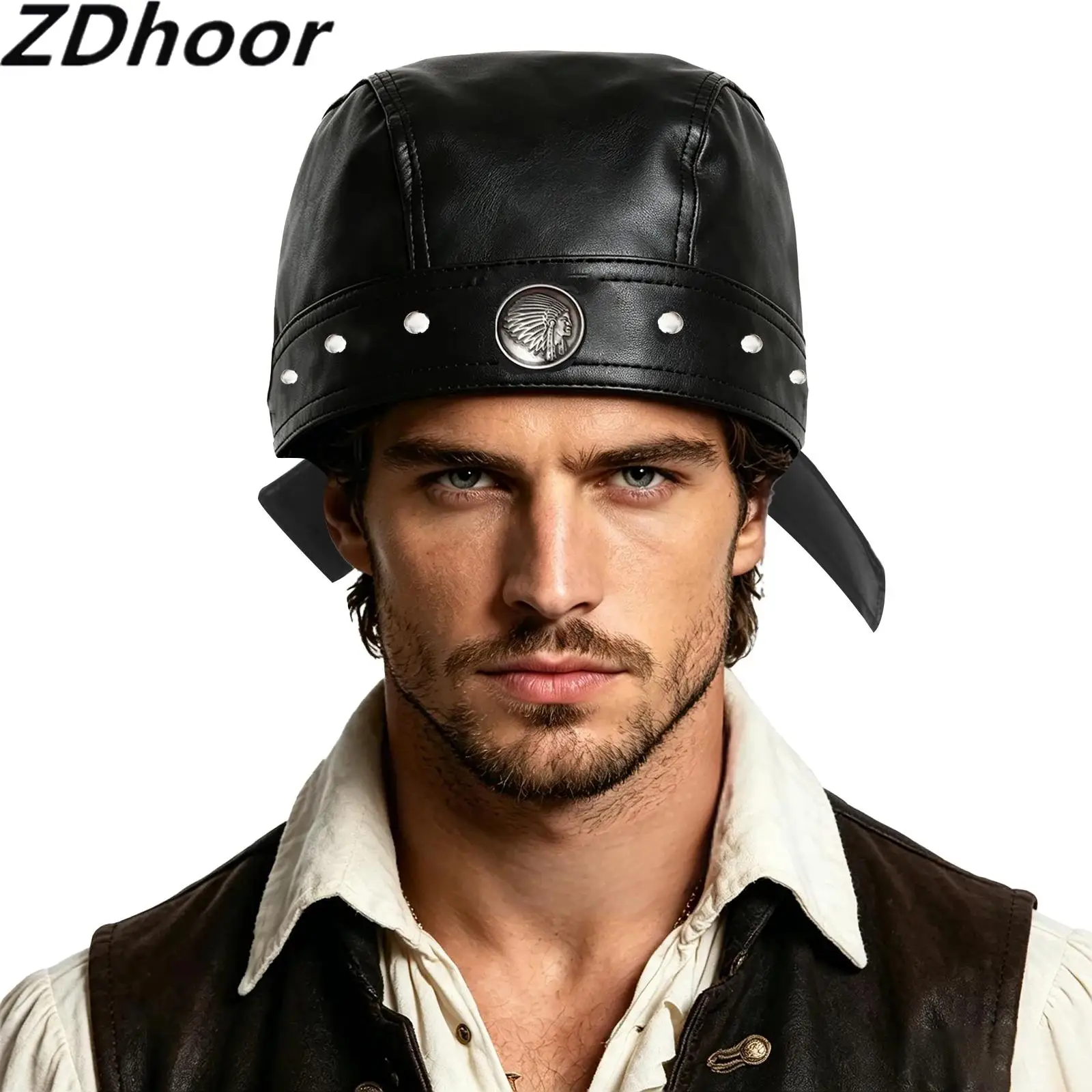 Biker Cap for Women Leather Adjustable Motorcycle Skull Rivet Cap Stylish Biker Headwrap for Riding Outdoor Activities