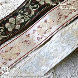 10Yards 3.3cm Or 5cm Embroidered Woven Jacquard Ribbon Flower Trim Black Gold Sliver Pattern For Curtain Clothing Accessory