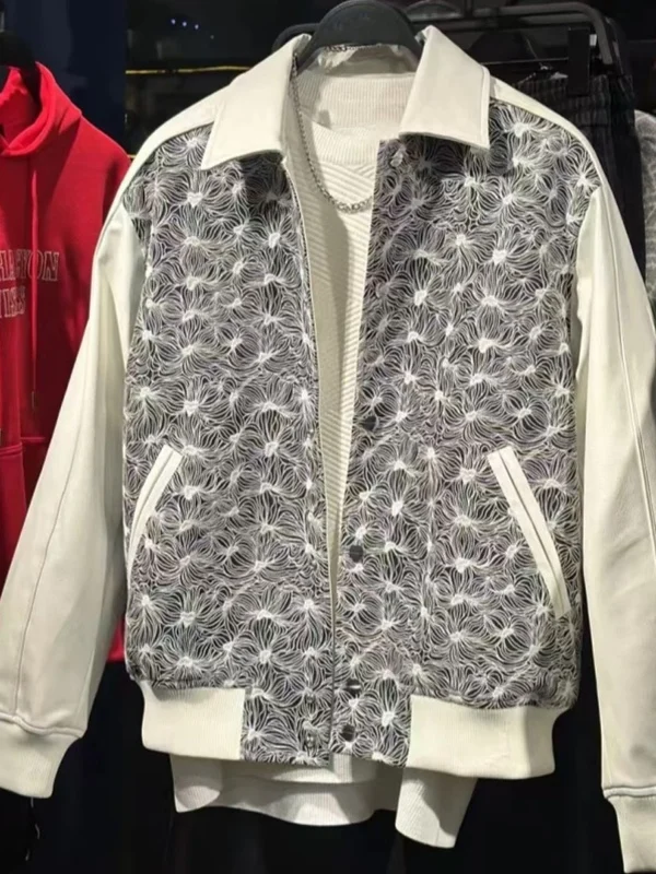 

Original Design Spring New Simple Embroidered Jaet Leather Sve Baseball orm Collar Casual Faion Trendy Men's Coat