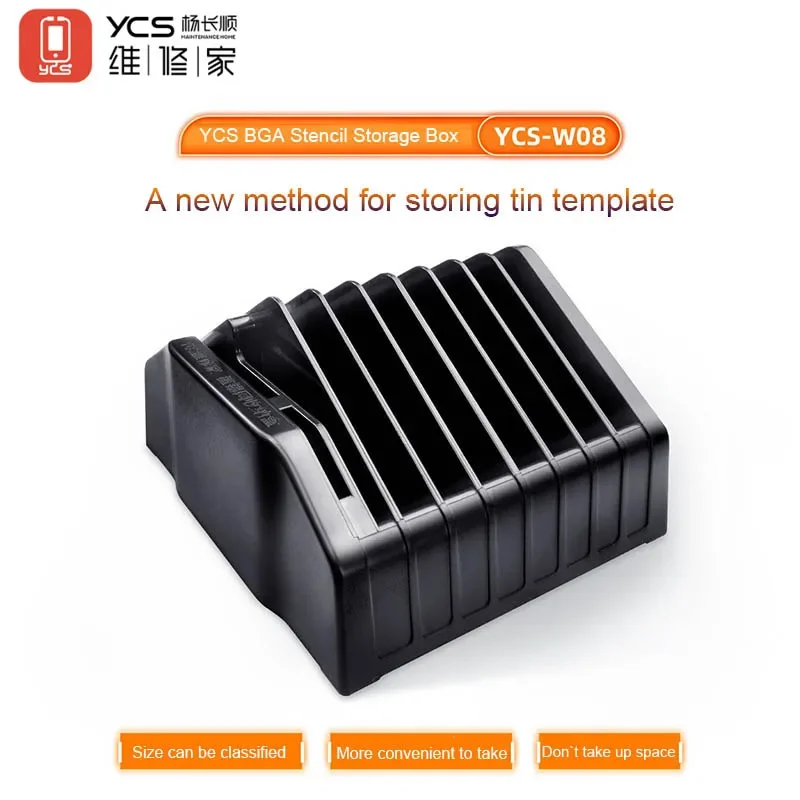 YCS-W08 Stencil Storage Box for Mobile Phone Motherboard IC Chip Rework Convenient and Fast Access Tin Mesh Plastic Storage Box