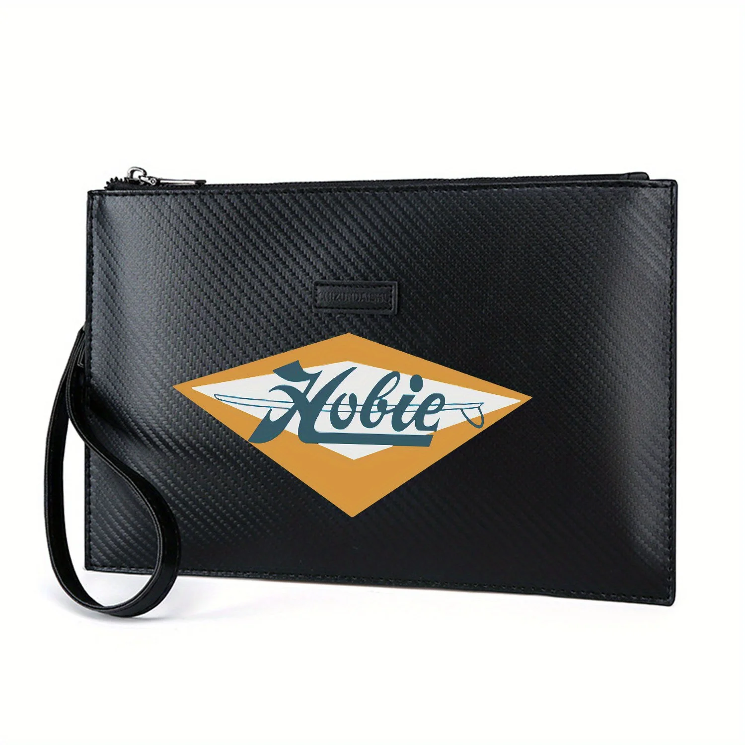 Изображение водой в форме текстового логотипа. Элегантная мужская сумка из искусственной кожи с принтом. Модная и практичная для повседневной носки.