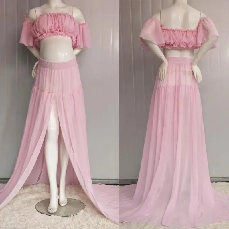 97BE Fashionable Pregnancy Photoshoot Wear Two Piece Design Outfit for Elegant Photos