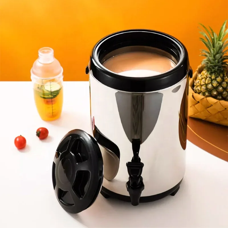 8L/10L/12L Large Capacity Stainless Steel Thermos Dispenser Bucket Hot Cold Milk Tea Coffee Barrel