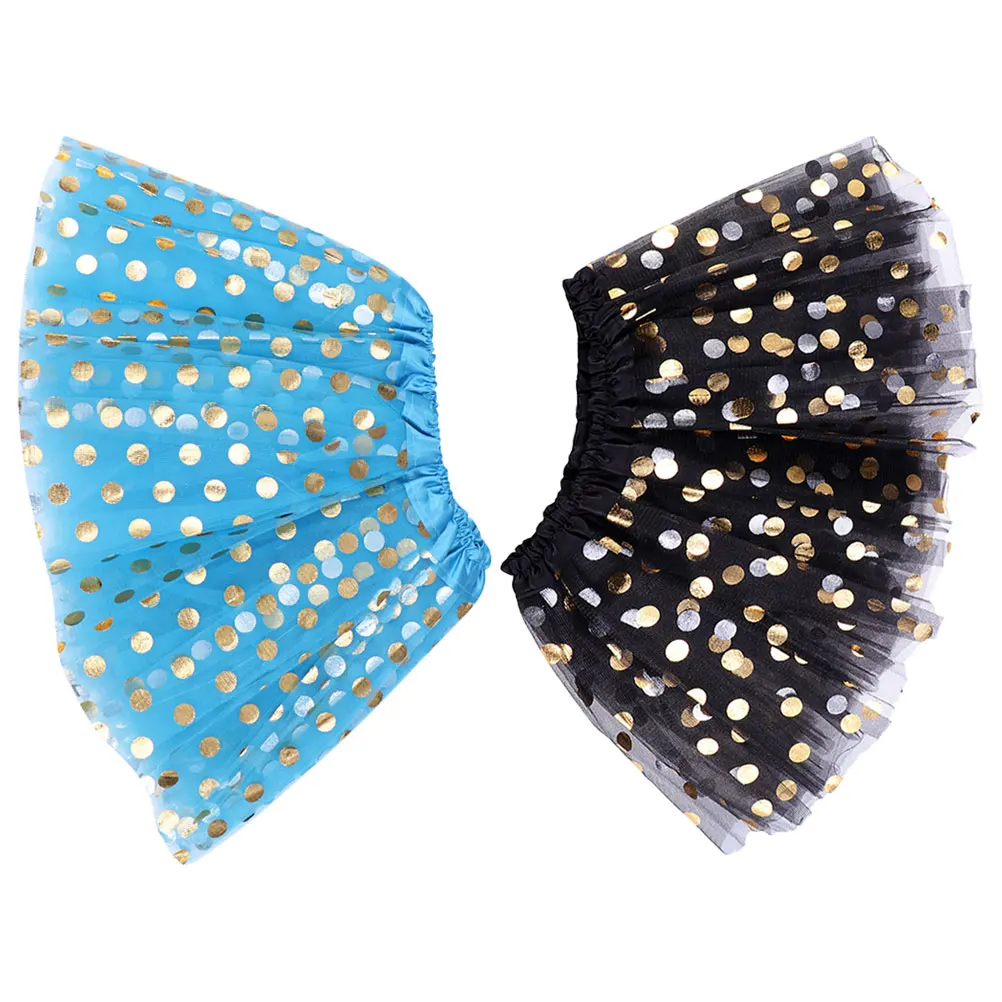 

2 Pcs Bronzed Sequin Skirt Toddler Costume Little Girl Tutu Adjustable Waistband Stylish Daily Wear Party Tulle Skirts