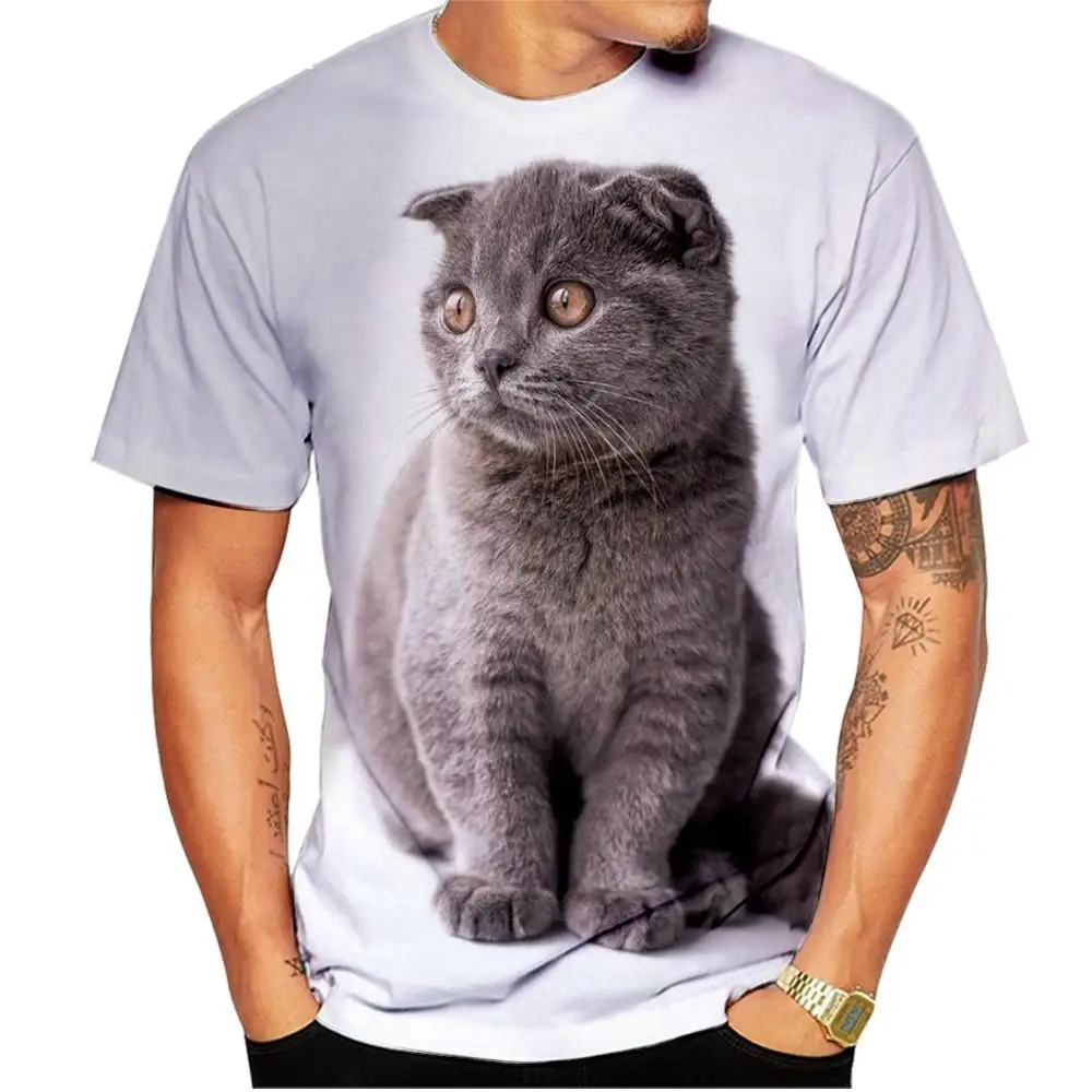 New Men's And Women's Children's 3d Printing T-shirt British Short Cat Cute Pet Pattern Harajuku Street Style Thin O-neck Top