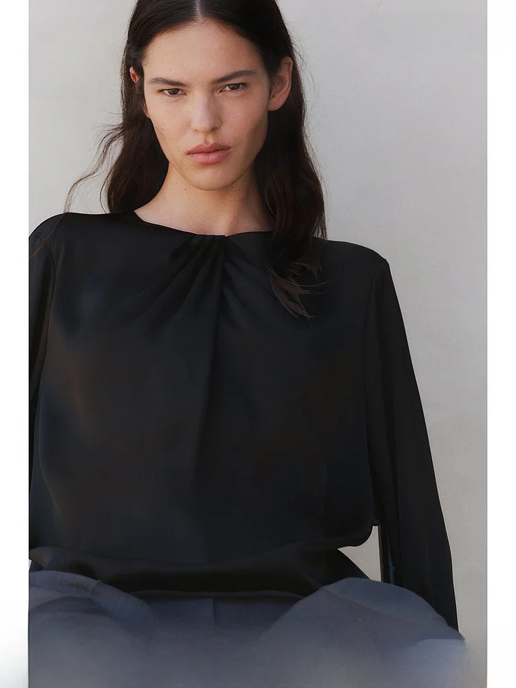 

Women's Silk-Like Drapey Long Sve round Ne irt Gentle Spring Collection H&M 2484 Soft Polyester Casual Wear