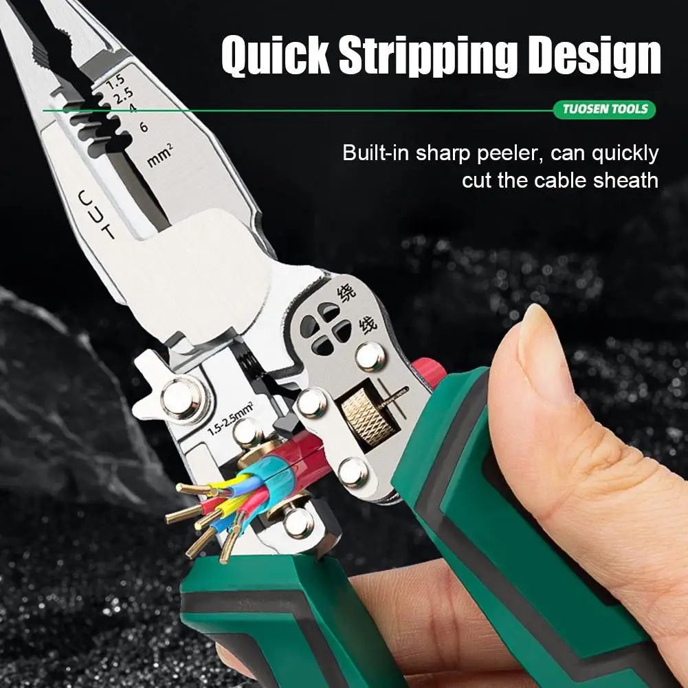 Electrician Plier 9-in-1 Multifunctional Versatile Wire Stripping Pliers Electricity Measurement Non-slip Wire Stripping Plier
