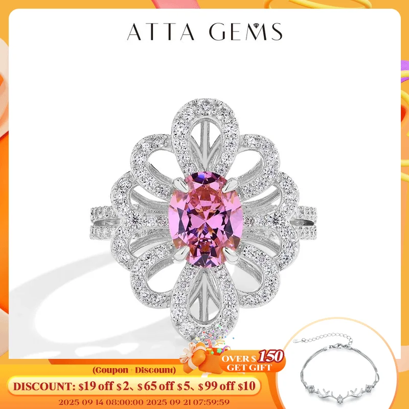 

ATTAGEMS Luxury D VVS1 Moissanite Rings for Women Created Pink Zircon S925 Sterling Silver Flower shape Engagement Wedding Gift