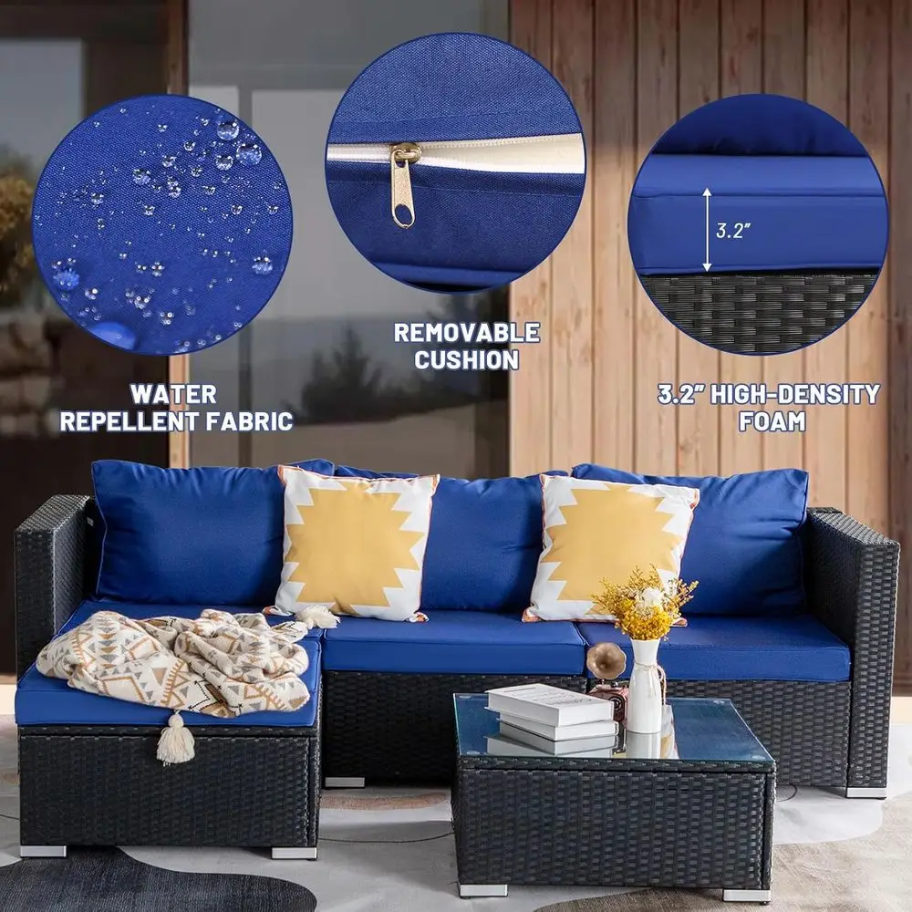 5 Piece Rattan Patio urniture Set, Outdoor Patio Contion Set | Sot Removable Cushion and Backrest, Tempered Coee Table, ern Chai