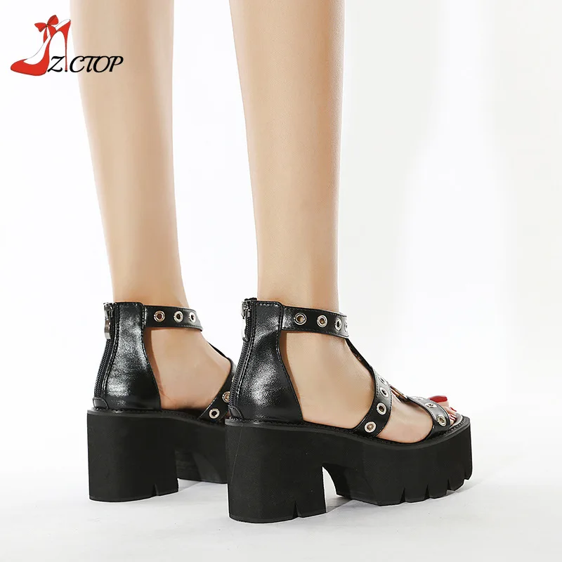 Nuovi sandali con plateau Open Toe per donna sandalo gladiatore con fondo spesso Punk gotico scarpe Casual di tendenza estiva di grandi dimensioni