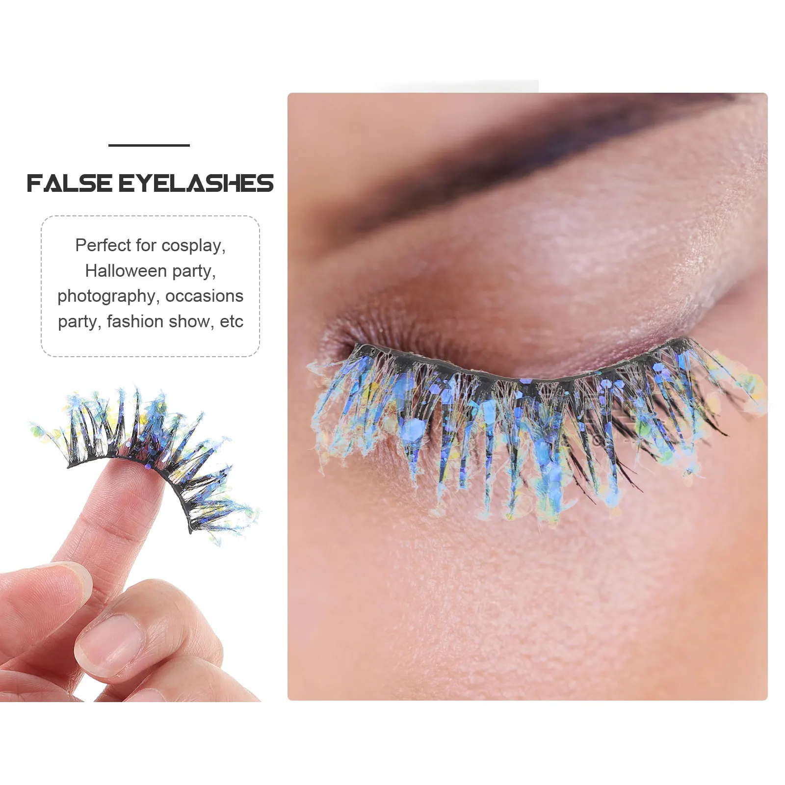4 paires de faux cils à paillettes, maquillage coloré, Extensions de cils épais pour fête d'halloween, Cosplay