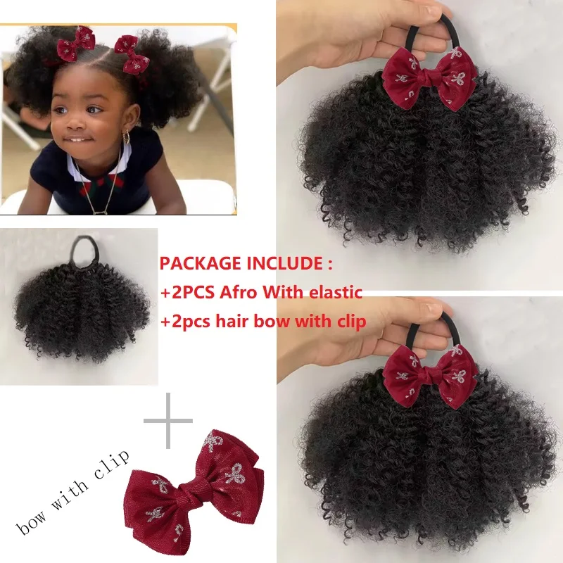 

2 SET/PACK Soft 4inch Afro Puff for Kids Elastic Band Marley Twist Ponytail Mini Size 5strands Bouncy Puff Hair for Baby Girl