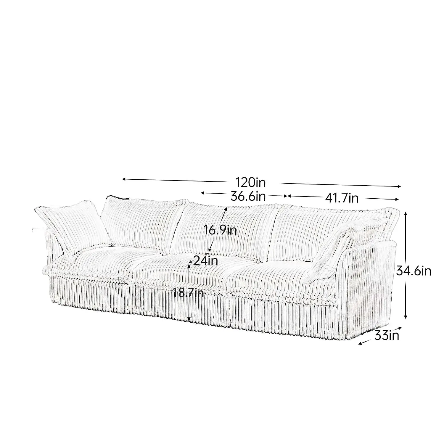 Cozily Cushioned Corduroy Slipcovered Sofa Couch: A 3 - Seater Modern Deep Seat Design with Soft Armrests, Big, Customized
