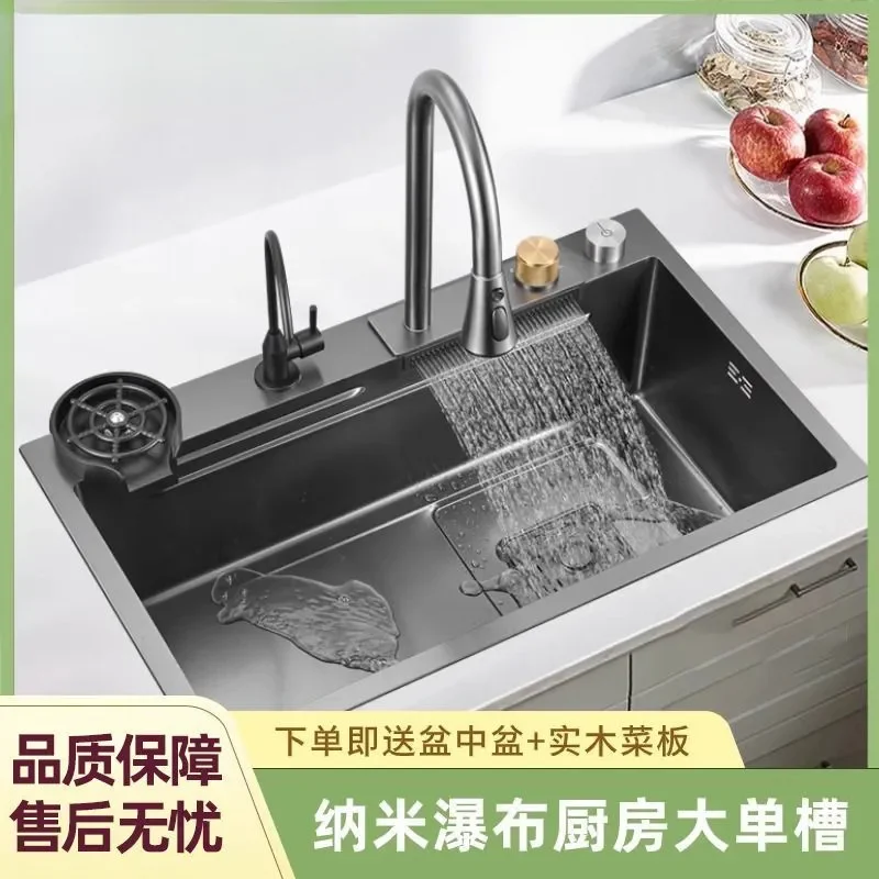 For Large Single Bowl Kitchen Sink Thickened Nano Stainless Steel Undermount Basin Handmade Vegetable Washing Household