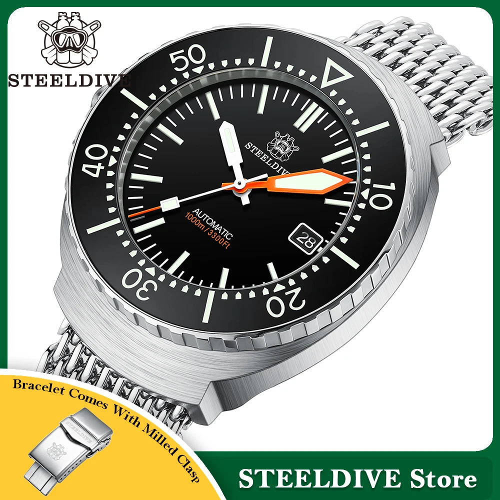 Steeldive SD1989 Een Stuk Case 45Mm Mens Diver Horloge Automatische Mechanische BGW9 Lichtgevende 1000M Waterdicht Links Crown horloge Reloj