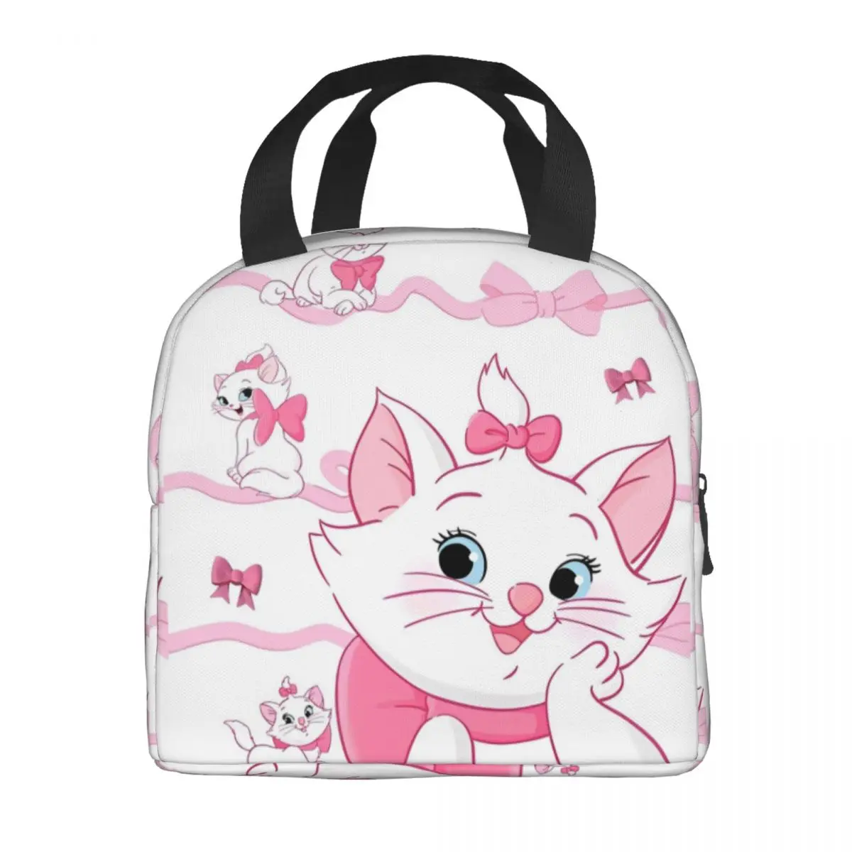 Funny Marie Cat The Aristocats Lunch Bag Portable Zipper Lunch Box School Graphic Cooler Bag Kawaii Waterproof Tote Food Bags