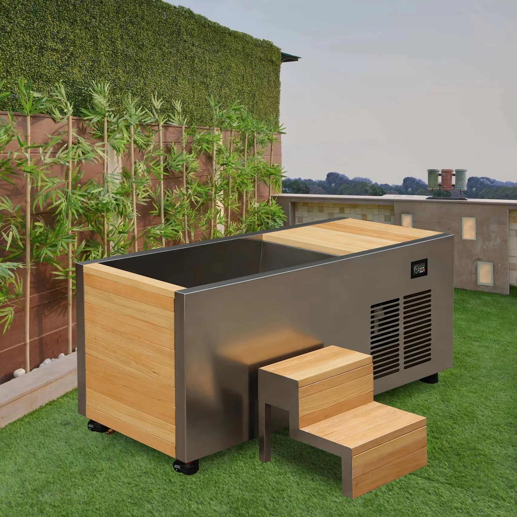All-in-One High End Cold Plunge Air Cooled Outdoor Use WIFI APP Built Ice Bath Chiller Wellness Stainless Steel Cold