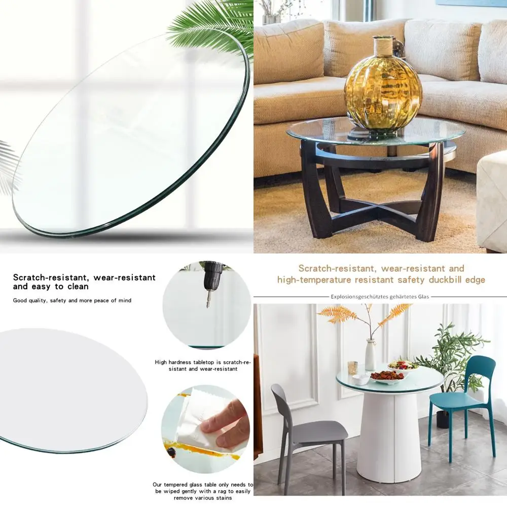 Tampo de mesa de jantar redondo de vidro temperado, 36 de diâmetro, 1/4 de espessura, bordas polidas, ideal para restaurantes e jantar em casa