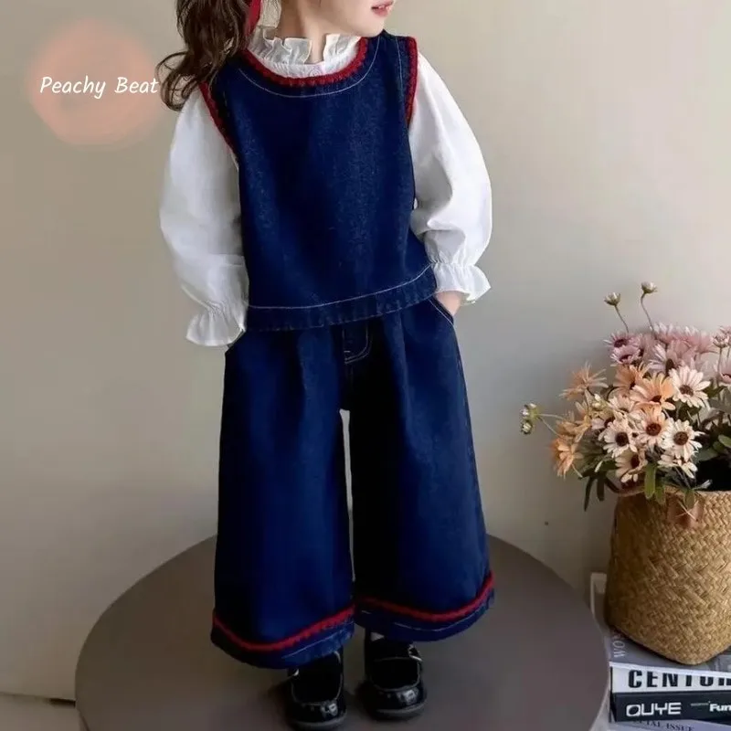 

Fashion Baby Girl Cotton Shirt+Jeans Vest+Pant 3PCS Infant Toddler Child Denim Clothes Set Spring Autumn Baby Clothes 18M-10Y