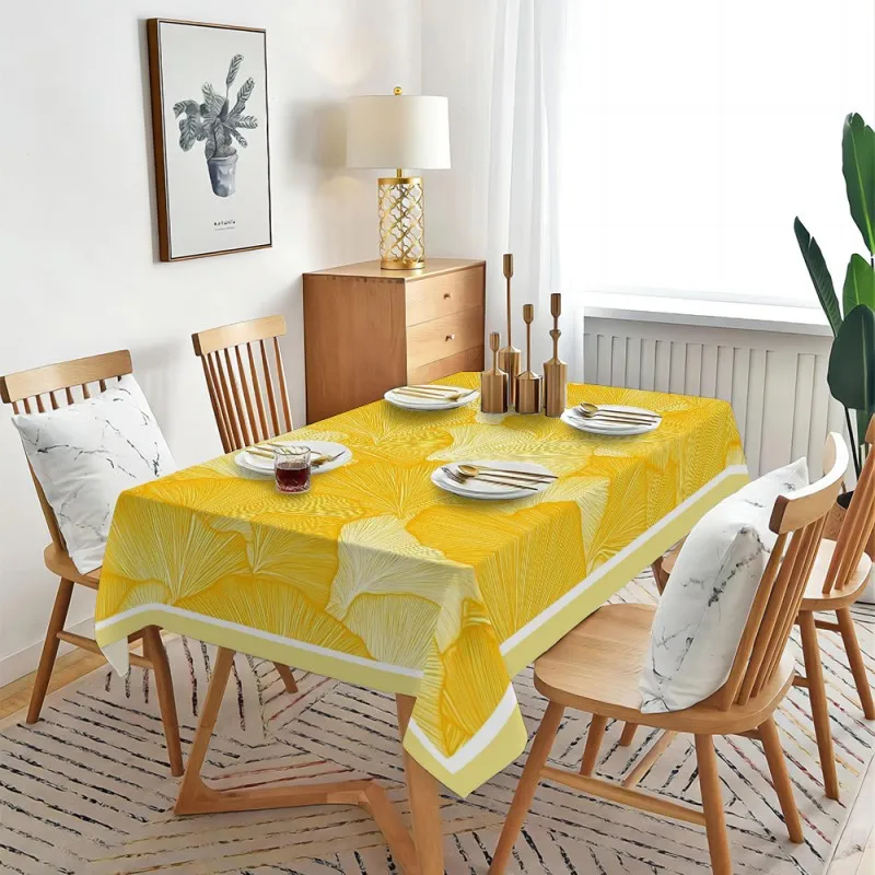 Polyester tablecloth, yellow ginkgo leaf pattern tablecloth, rectangular multi-colored printed flower tablecloth.