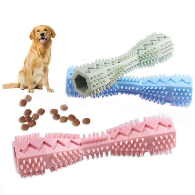 Durable Dog Chew Toy Stick - Soft Rubber Toothbrush with Tooth Cleaning Points And Massage for Pet Oral Care Molar Chew Toy