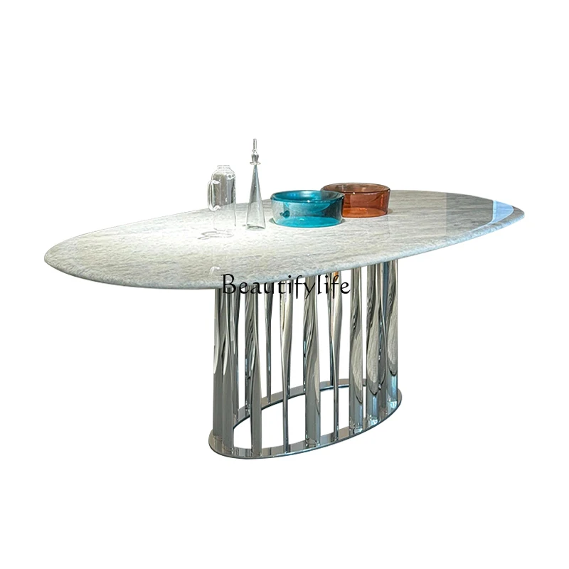 

Blue crystal natural marble dining table light luxury high-end oval luxury stone dining table